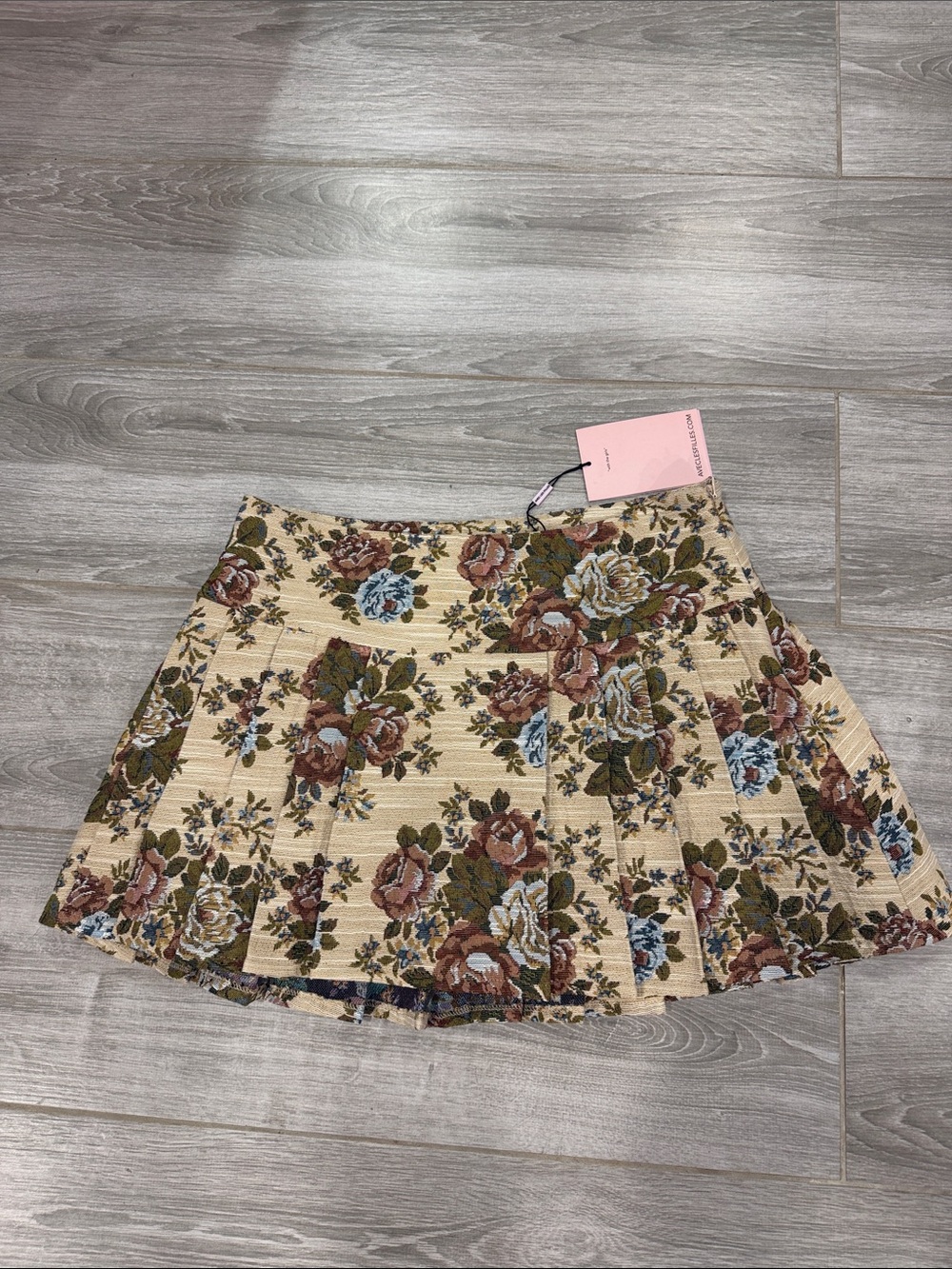 Avec Les Filles Floral Pleated Mini Skirt - Cream Multicolor size 8